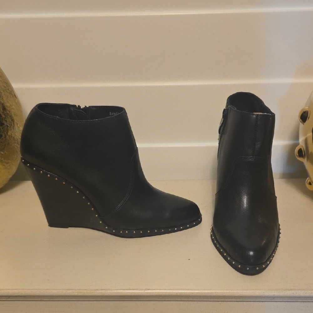 New Very Volatile Black Studded Wedge Ankle Boots